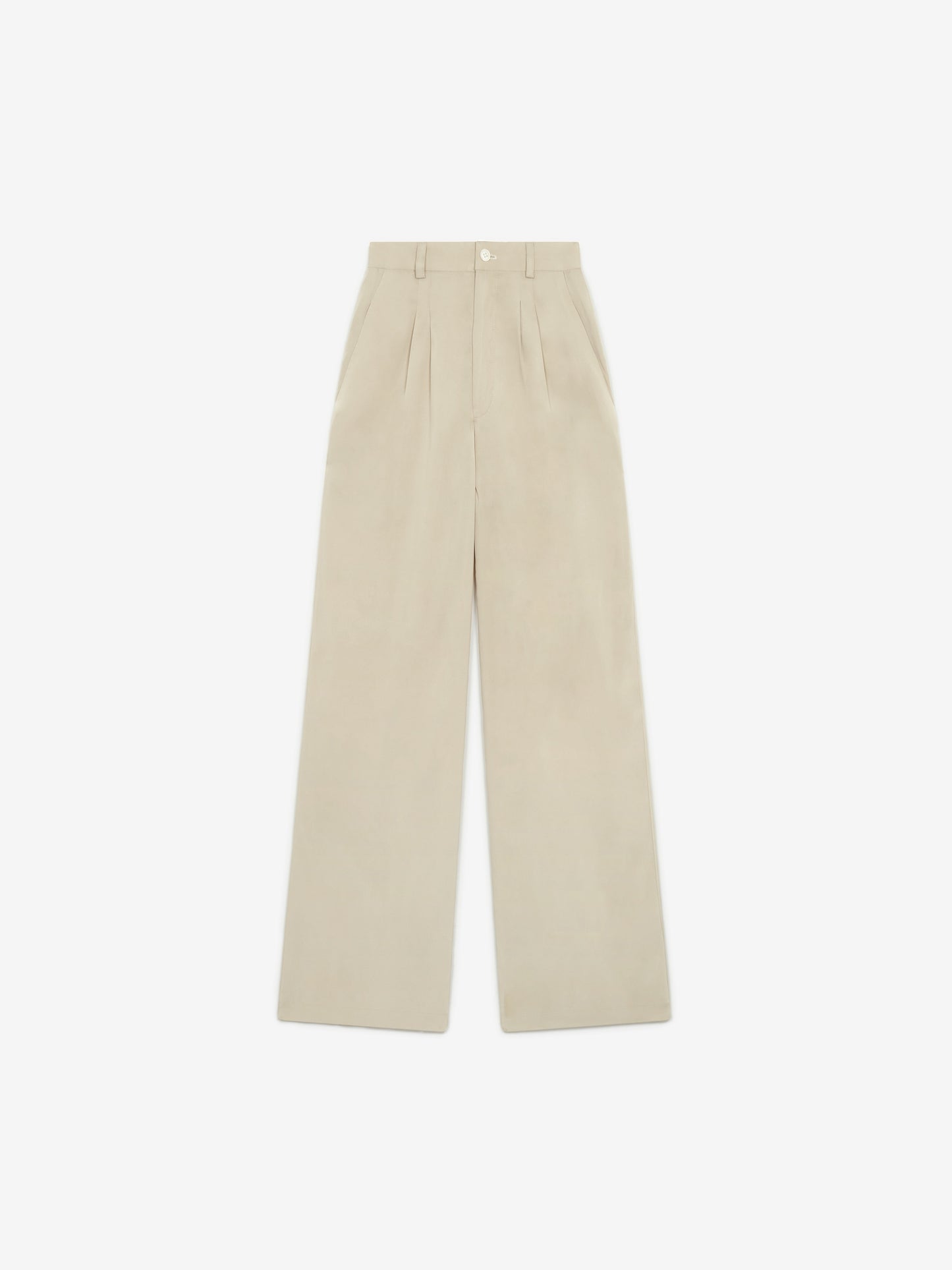 Cupro High Waisted Wide Leg Trousers - Beige