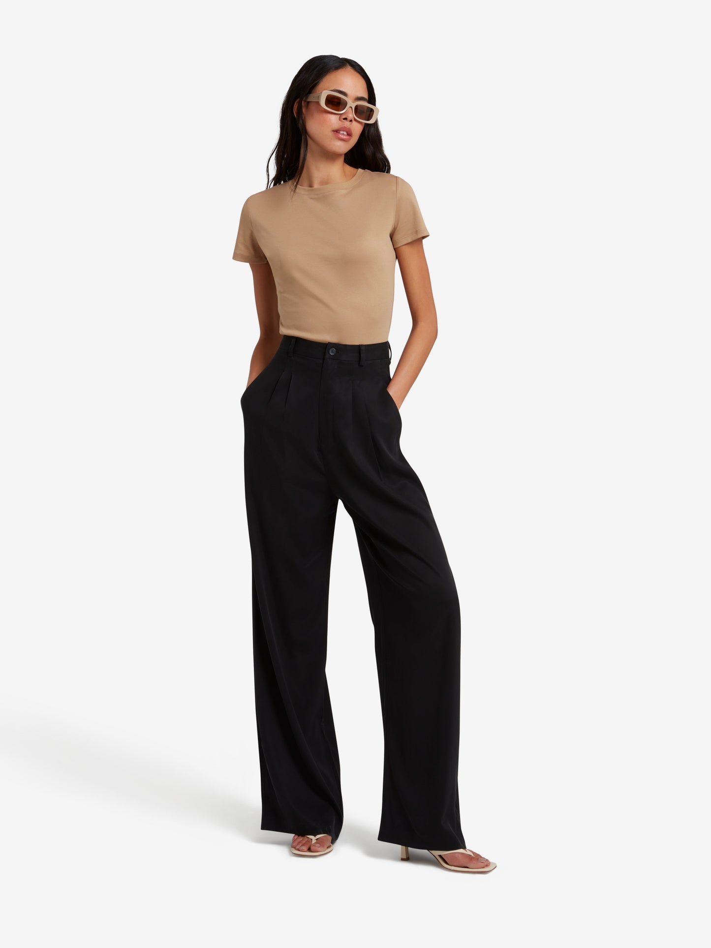 Cupro High Waisted Wide Leg Trousers - Black