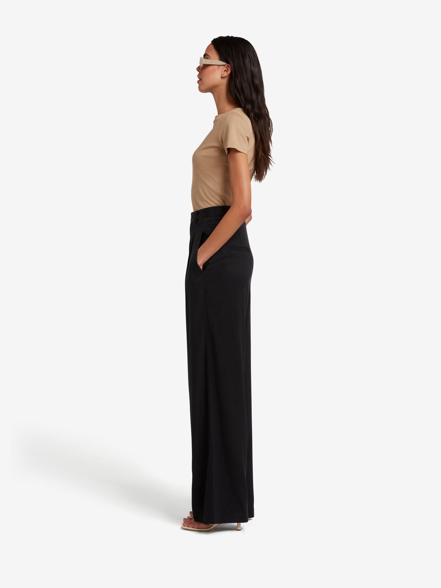 Cupro High Waisted Wide Leg Trousers - Black