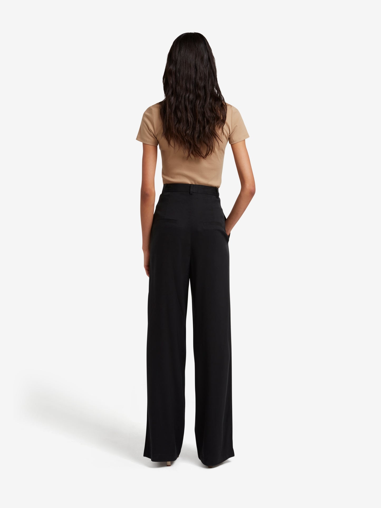 Cupro High Waisted Wide Leg Trousers - Black
