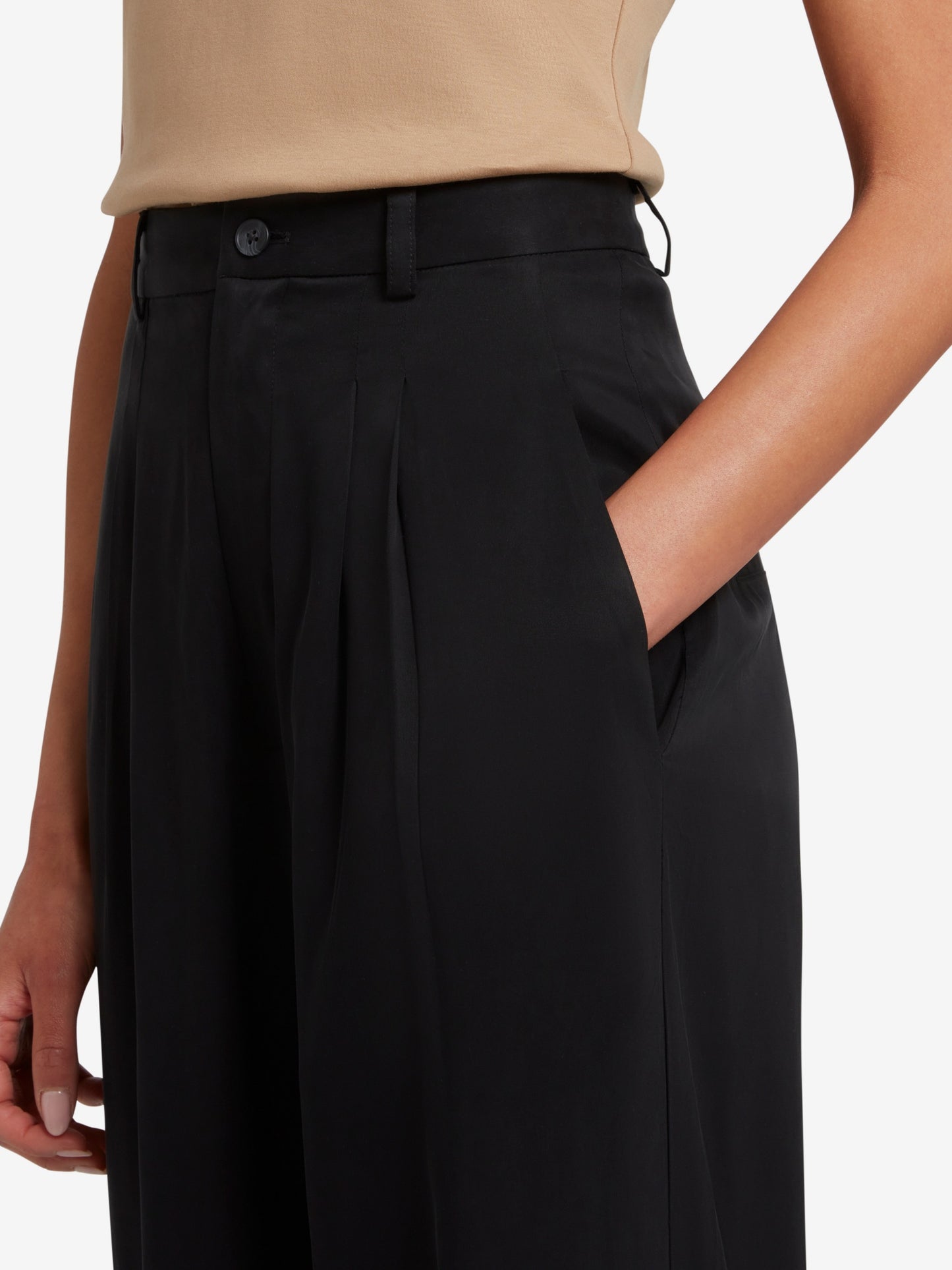 Cupro High Waisted Wide Leg Trousers - Black