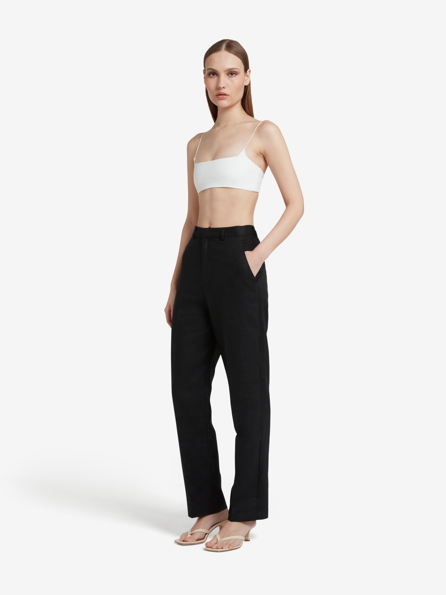 Linen Straight Leg Trousers - Black