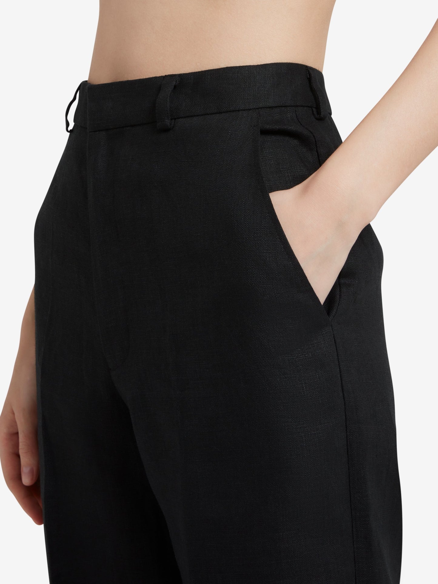 Linen Straight Leg Trousers - Black