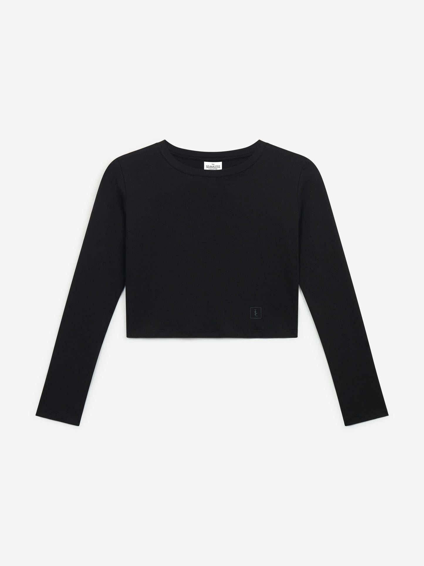 The Signature Long Sleeved Cropped Cotton Top - Black