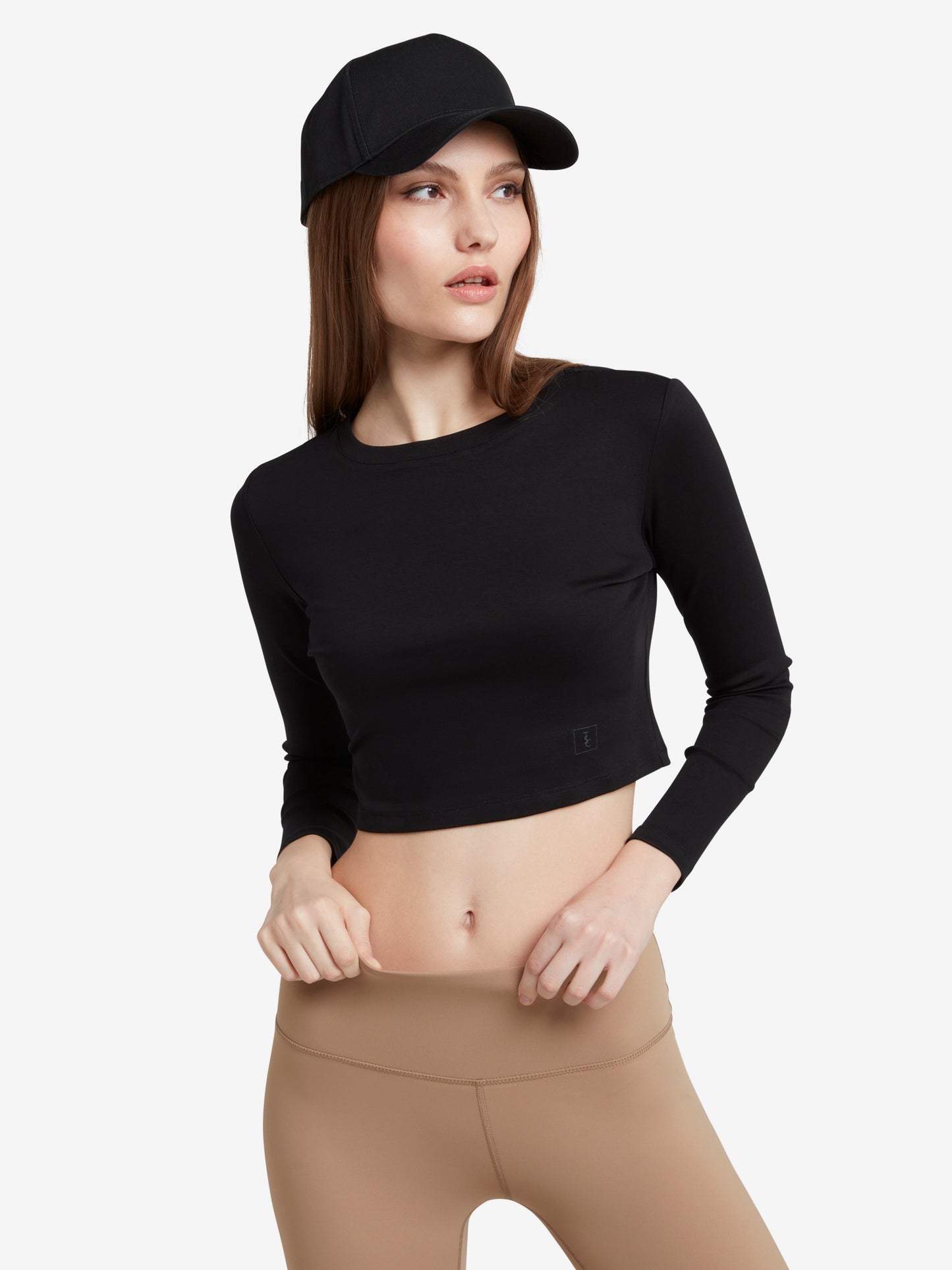 The Signature Long Sleeved Cropped Cotton Top - Black