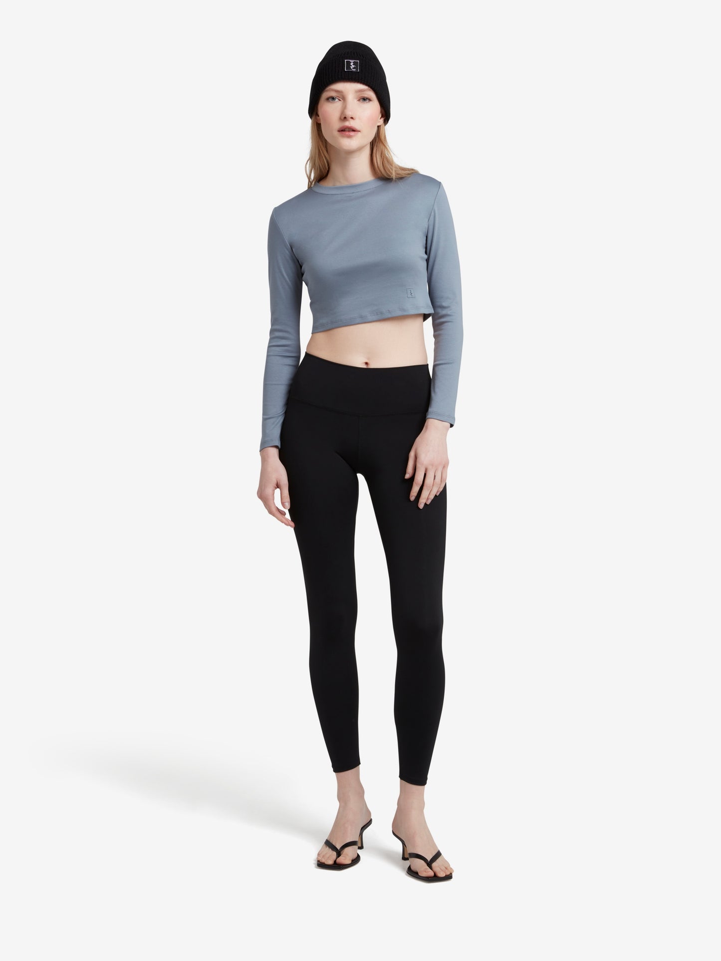 The Signature Long Sleeved Cropped Cotton Top - Blue