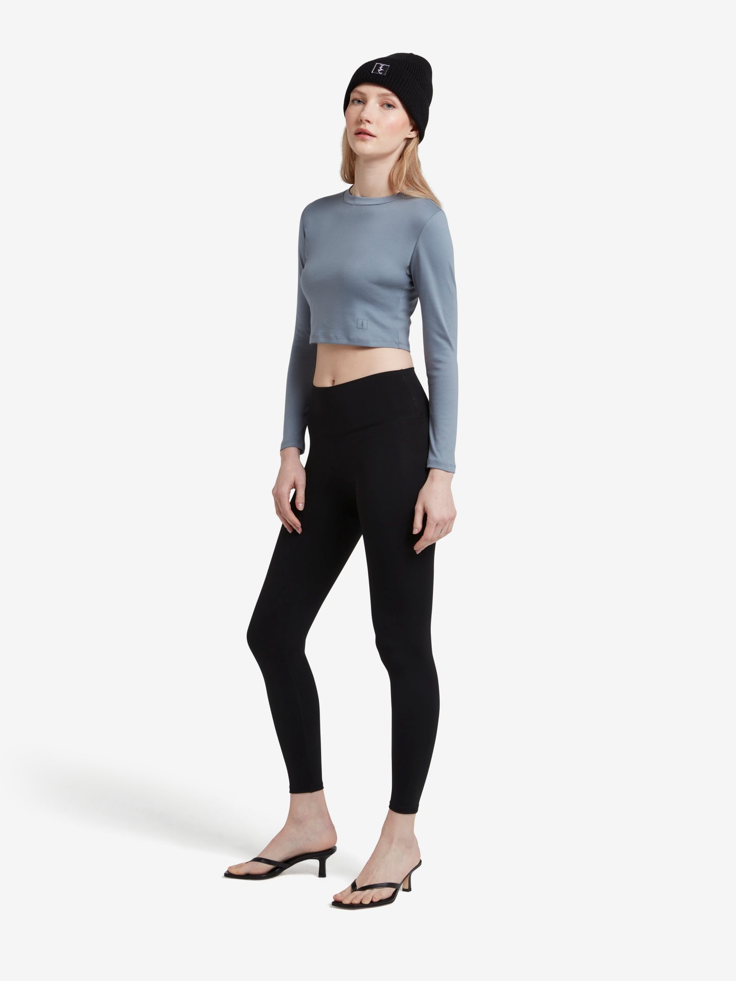 The Signature Long Sleeved Cropped Cotton Top - Blue