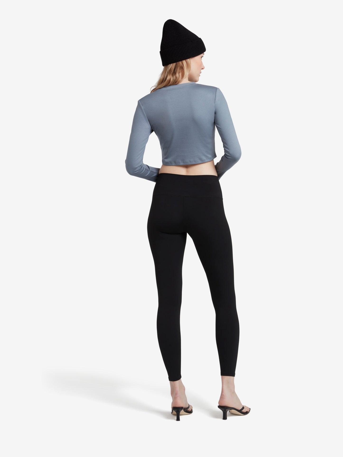 The Signature Long Sleeved Cropped Cotton Top - Blue