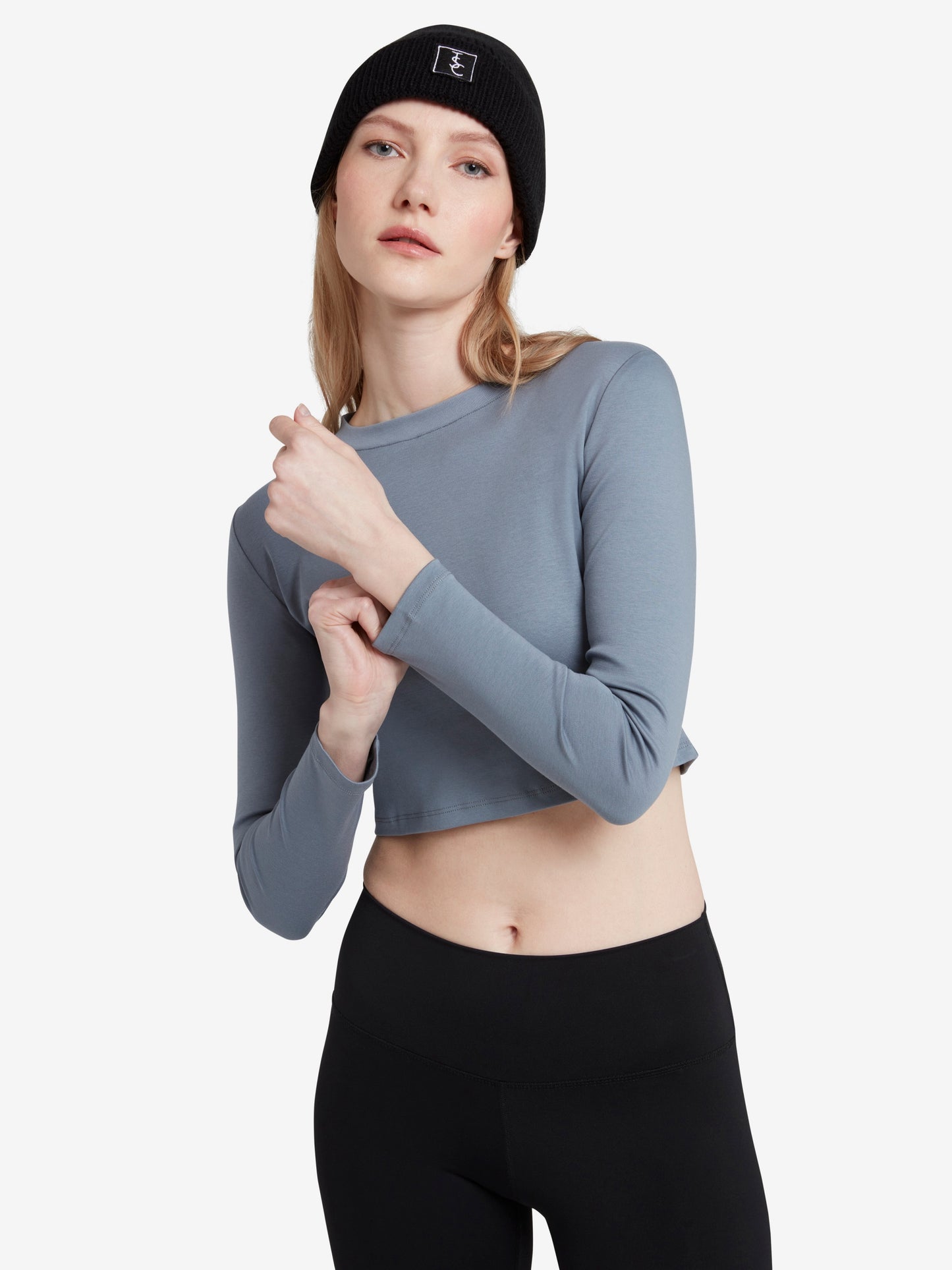 The Signature Long Sleeved Cropped Cotton Top - Blue