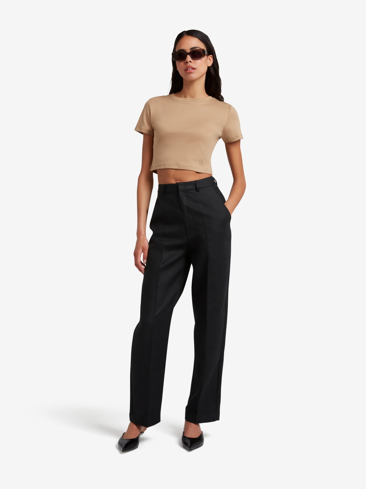 The Signature Cropped Cotton Top - Brown
