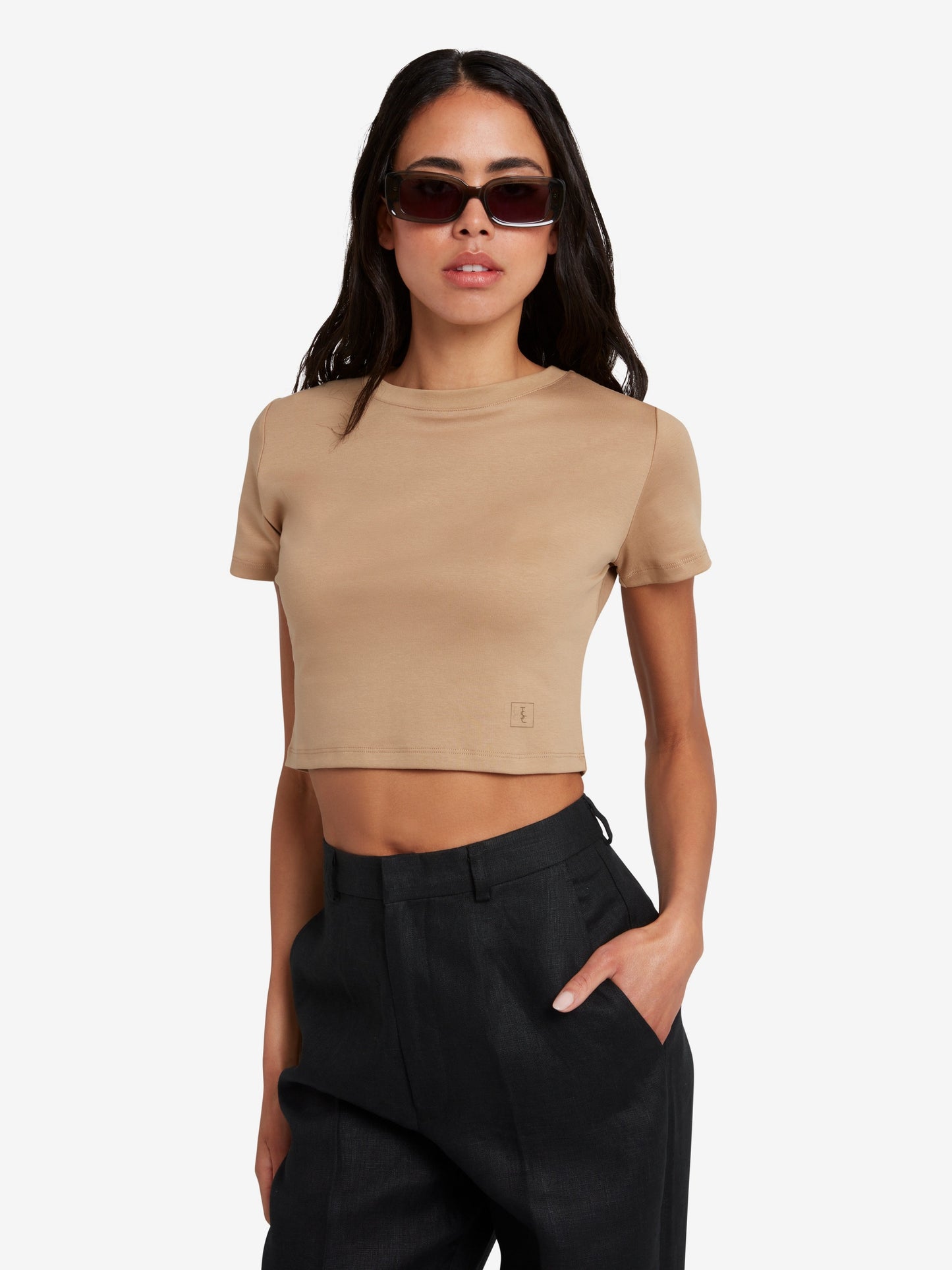 The Signature Cropped Cotton Top - Brown