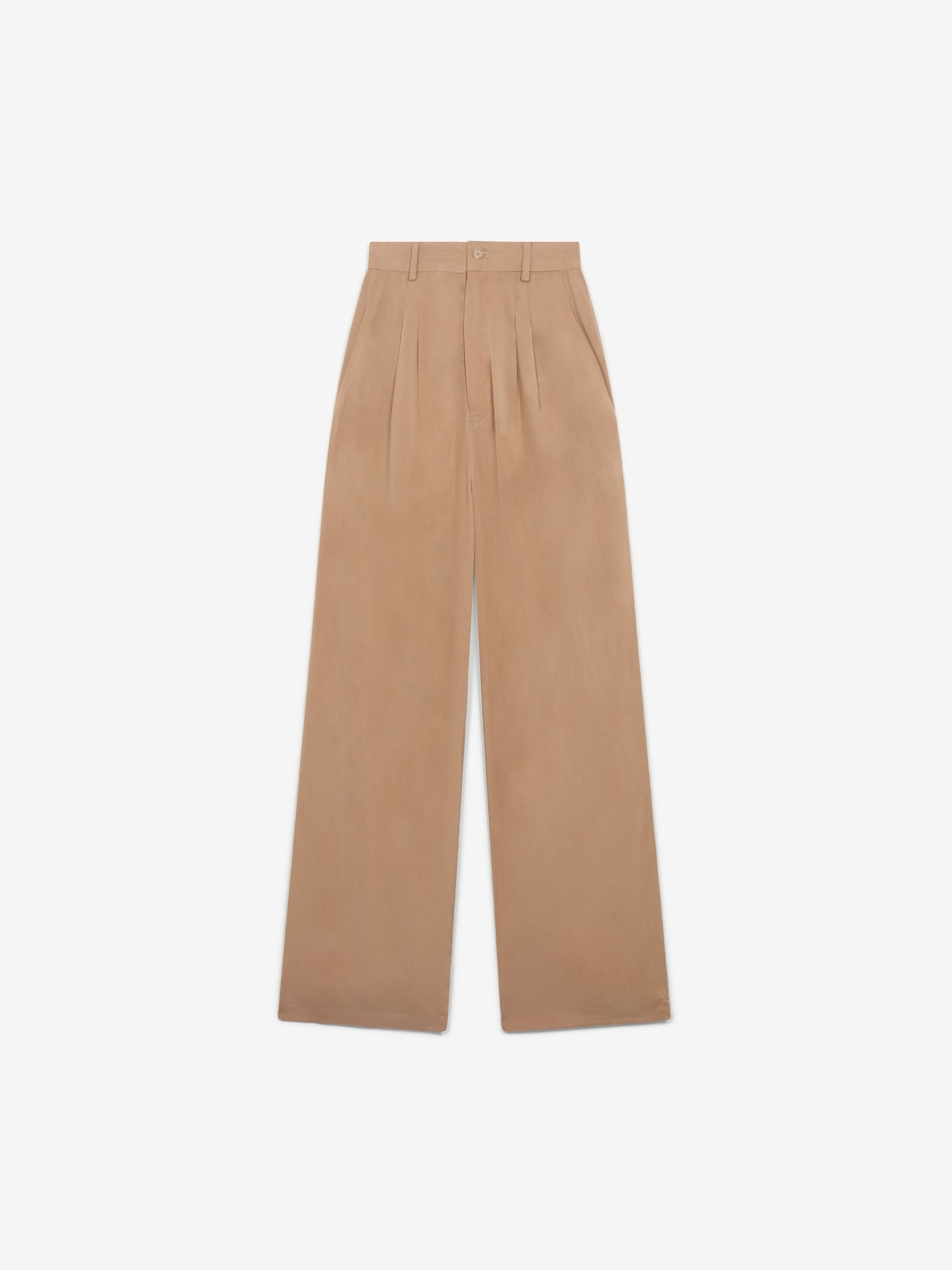 Cupro High Waisted Wide Leg Trousers - Light Brown
