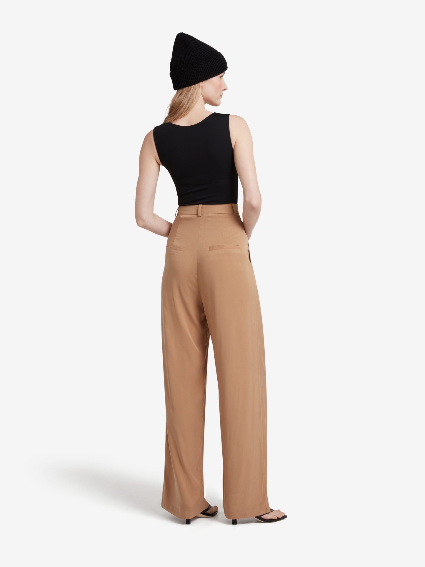 Cupro High Waisted Wide Leg Trousers - Light Brown