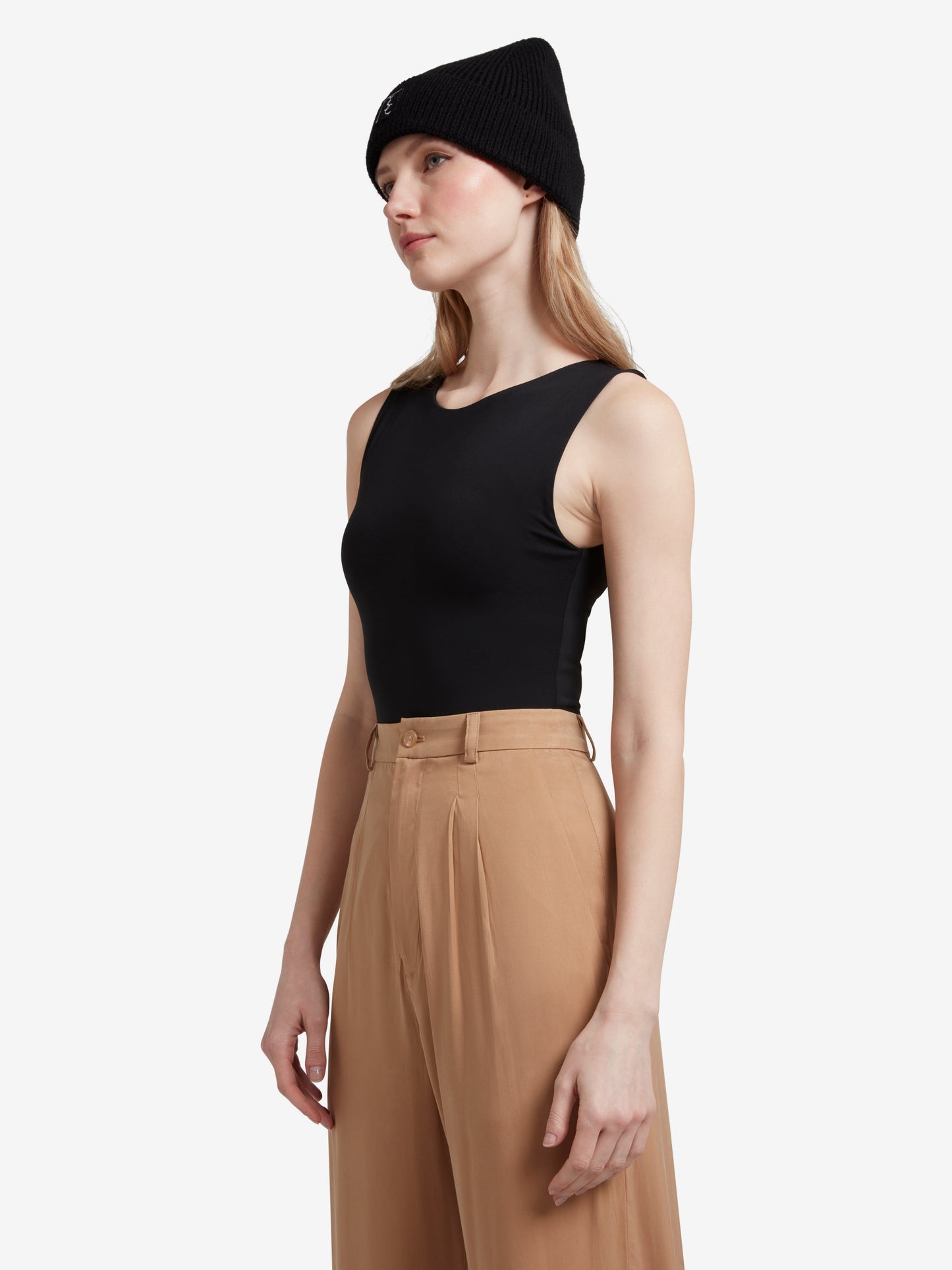 Cupro High Waisted Wide Leg Trousers - Light Brown