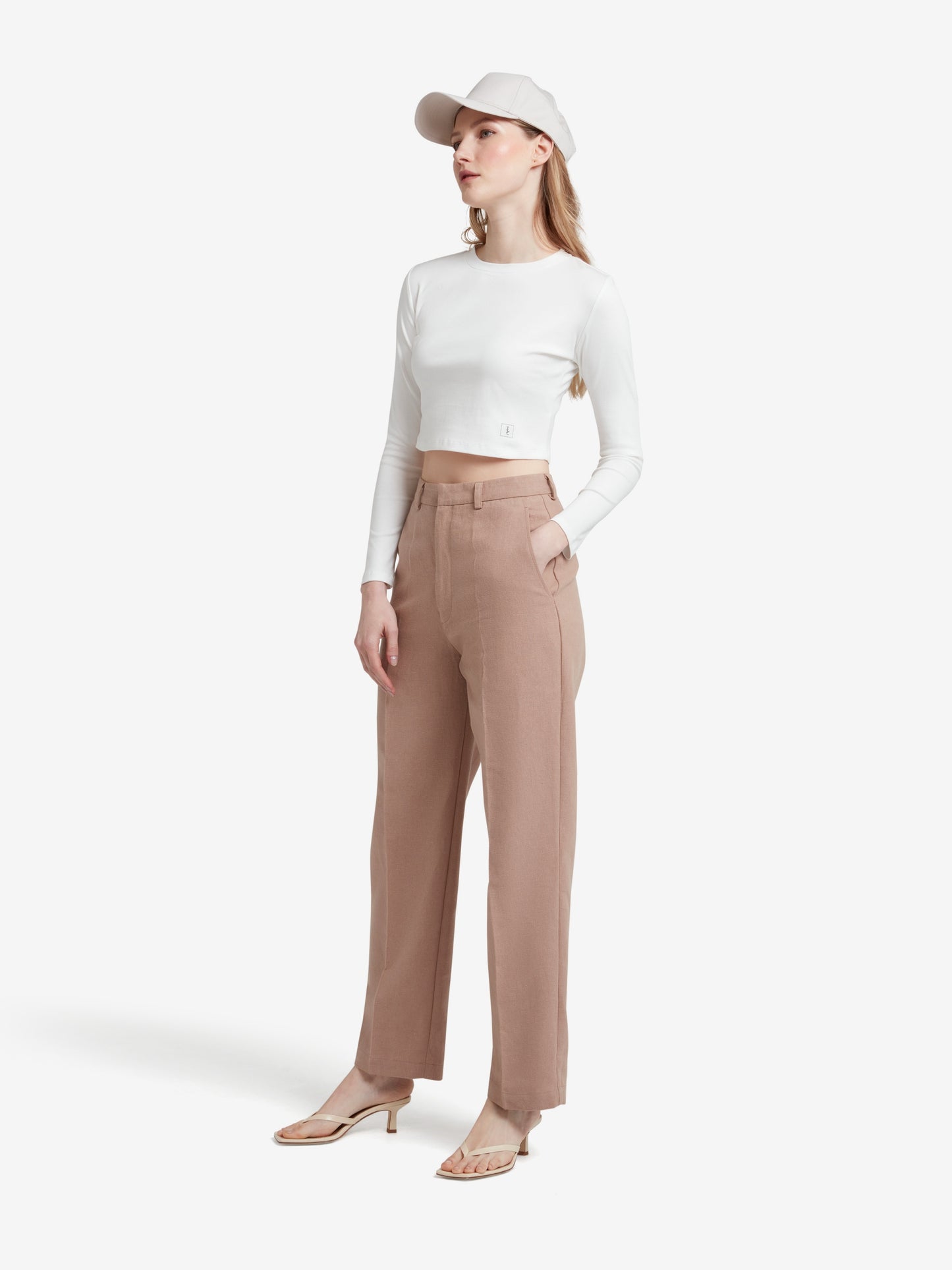 The Signature Long Sleeved Cropped Cotton Top - White