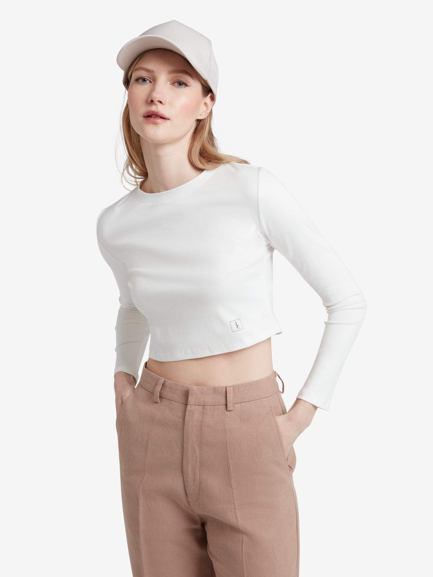 The Signature Long Sleeved Cropped Cotton Top - White