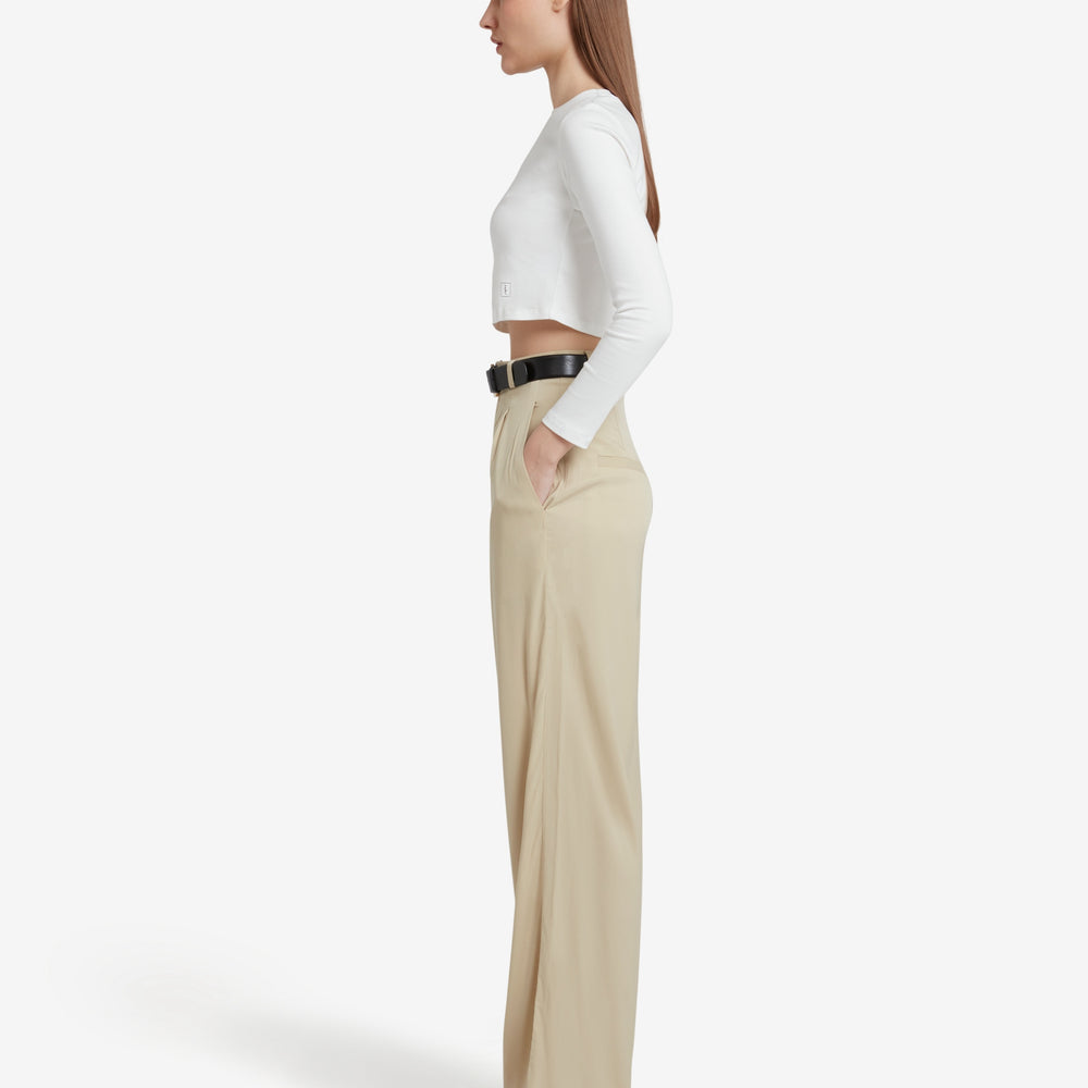
                  
                    Cupro High Waisted Wide Leg Trousers - Beige
                  
                
