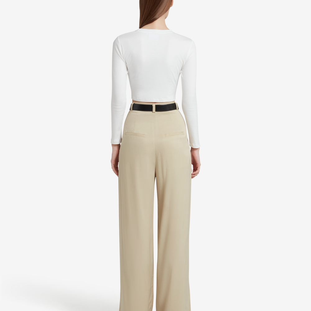 
                  
                    Cupro High Waisted Wide Leg Trousers - Beige
                  
                