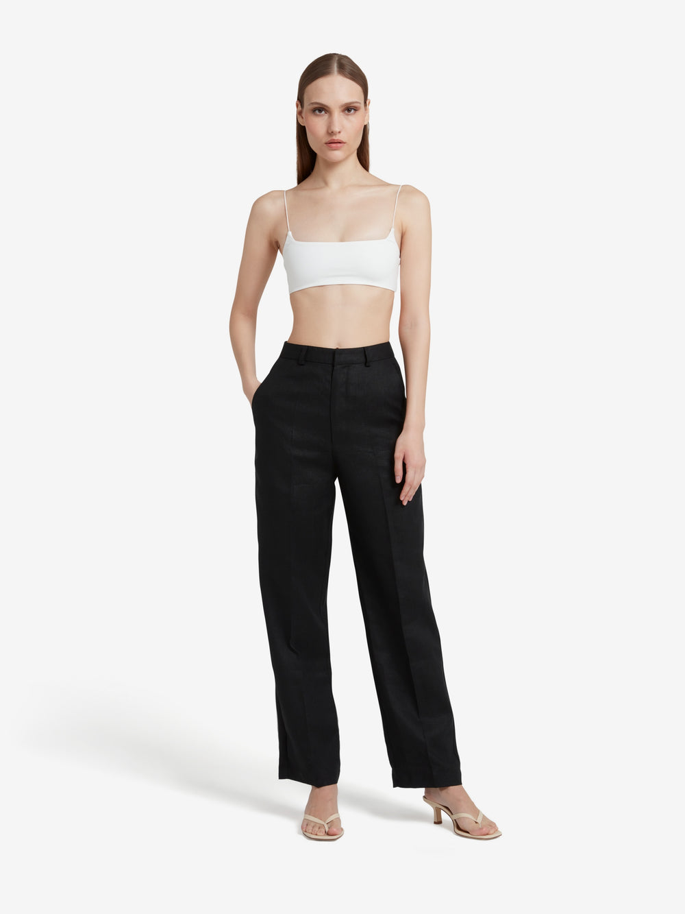 Linen Straight Leg Trousers - Black