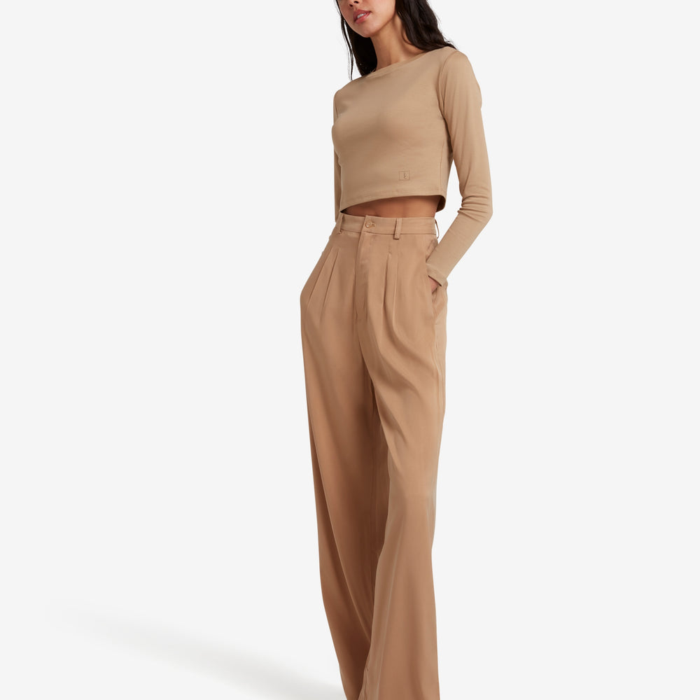 
                  
                    The Signature Long Sleeved Cropped Cotton Top - Brown
                  
                