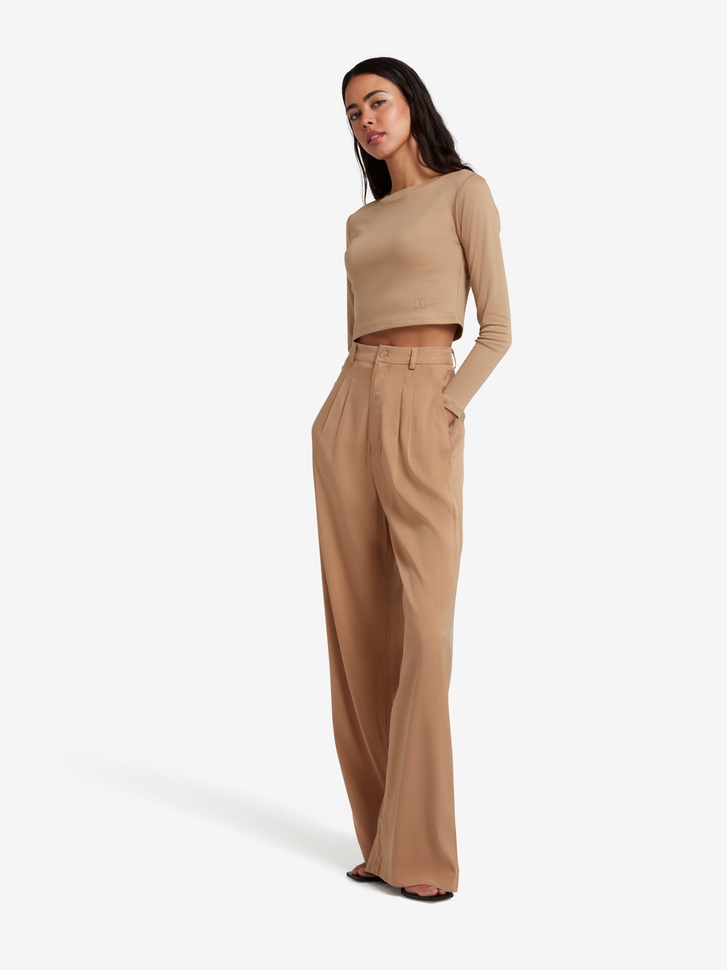 
                  
                    The Signature Long Sleeved Cropped Cotton Top - Brown
                  
                