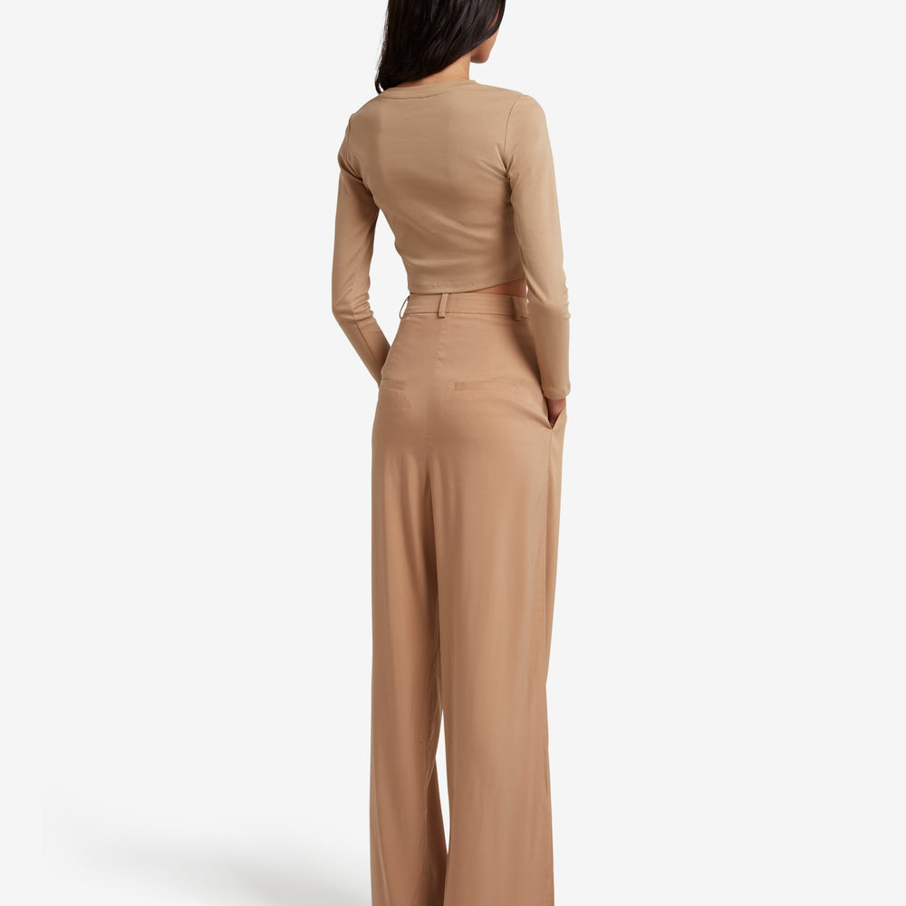 
                  
                    The Signature Long Sleeved Cropped Cotton Top - Brown
                  
                
