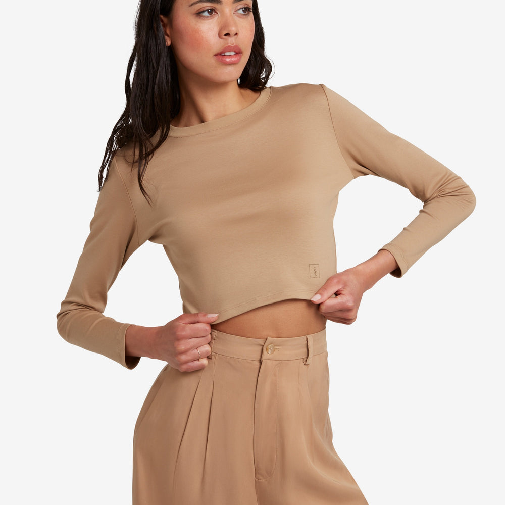 
                  
                    The Signature Long Sleeved Cropped Cotton Top - Brown
                  
                