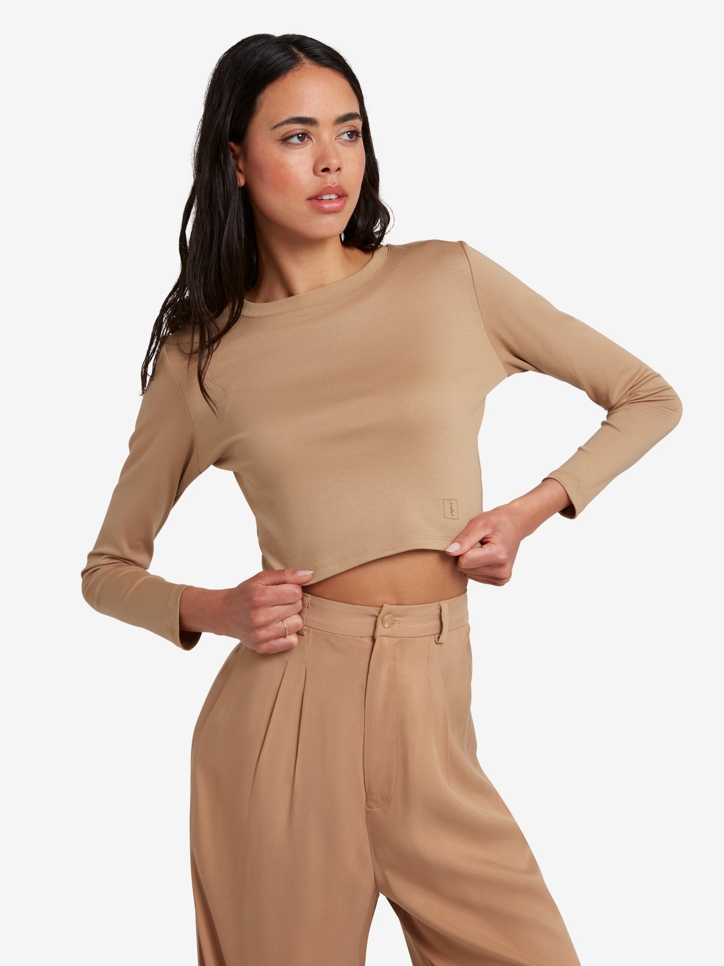 
                  
                    The Signature Long Sleeved Cropped Cotton Top - Brown
                  
                