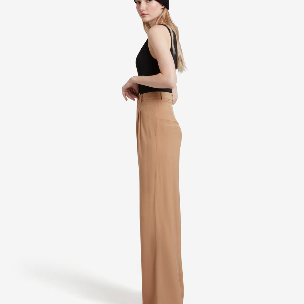 
                  
                    Cupro High Waisted Wide Leg Trousers - Light Brown
                  
                