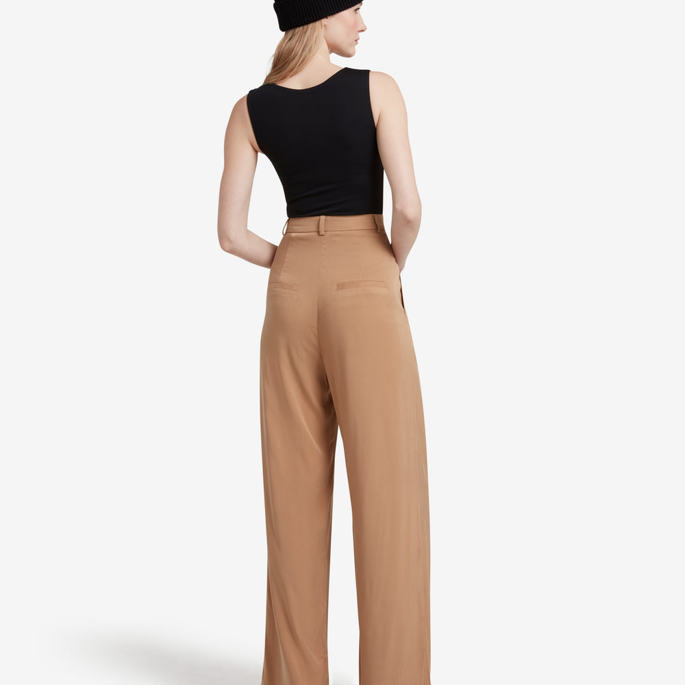 
                  
                    Cupro High Waisted Wide Leg Trousers - Light Brown
                  
                